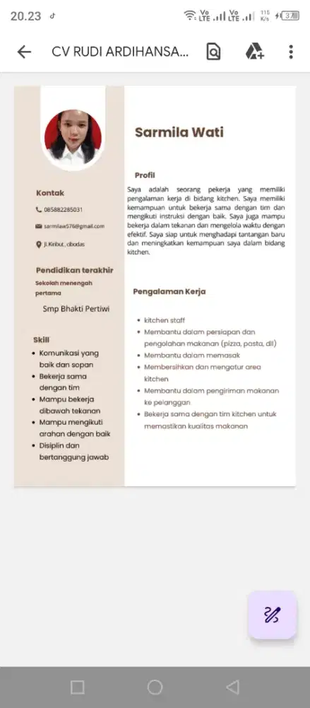 Info loker daerah Tanggerang
