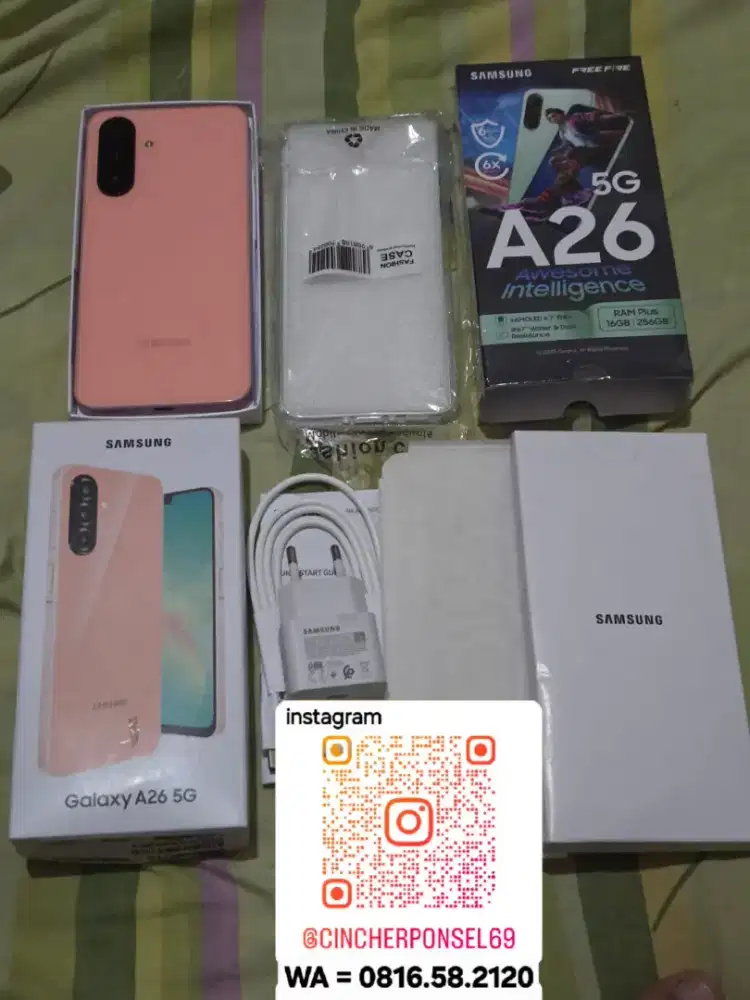 Jual hp samsung A26 5g 8/256 likenew istimewa pink peach free ADAPTOR