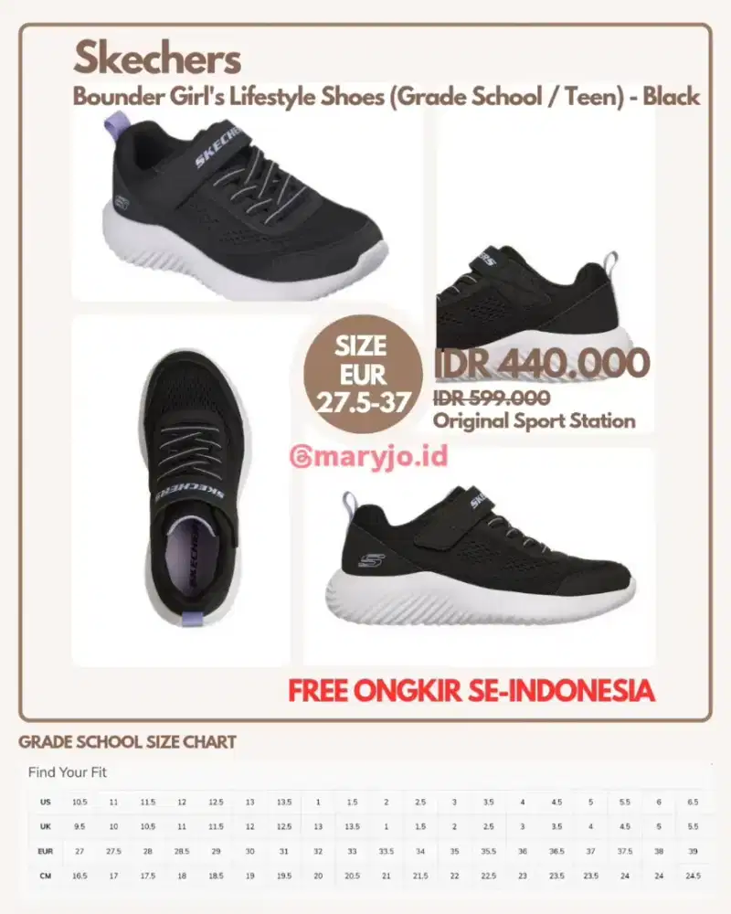 Skechers Bounder Girl's Lifestyle Shoes - Black : Size 27.5 - 38