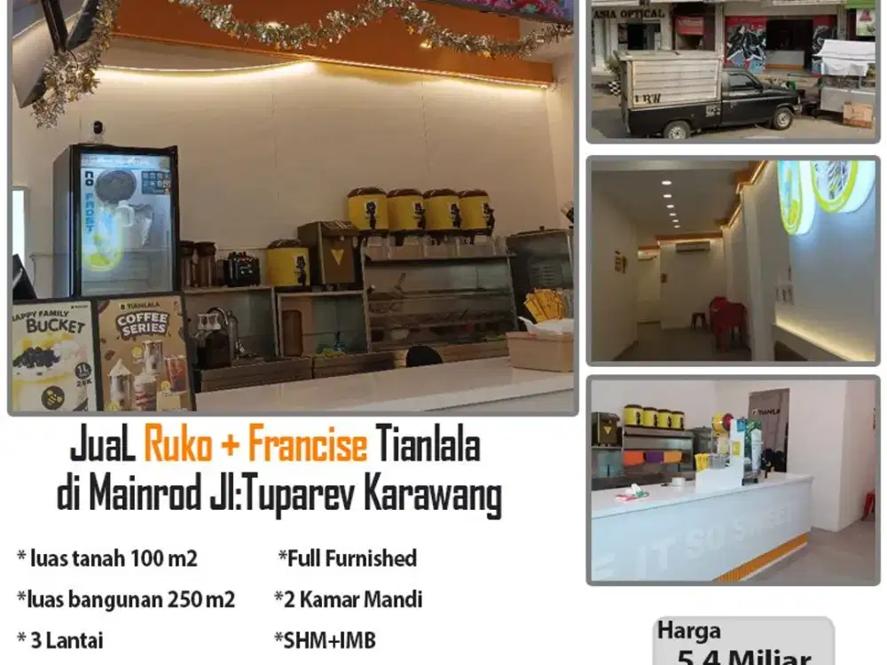 Jual Ruko sepaket dengan Francise Tianlala Di mainroad Jalan Tuparev kawarang full furnised
