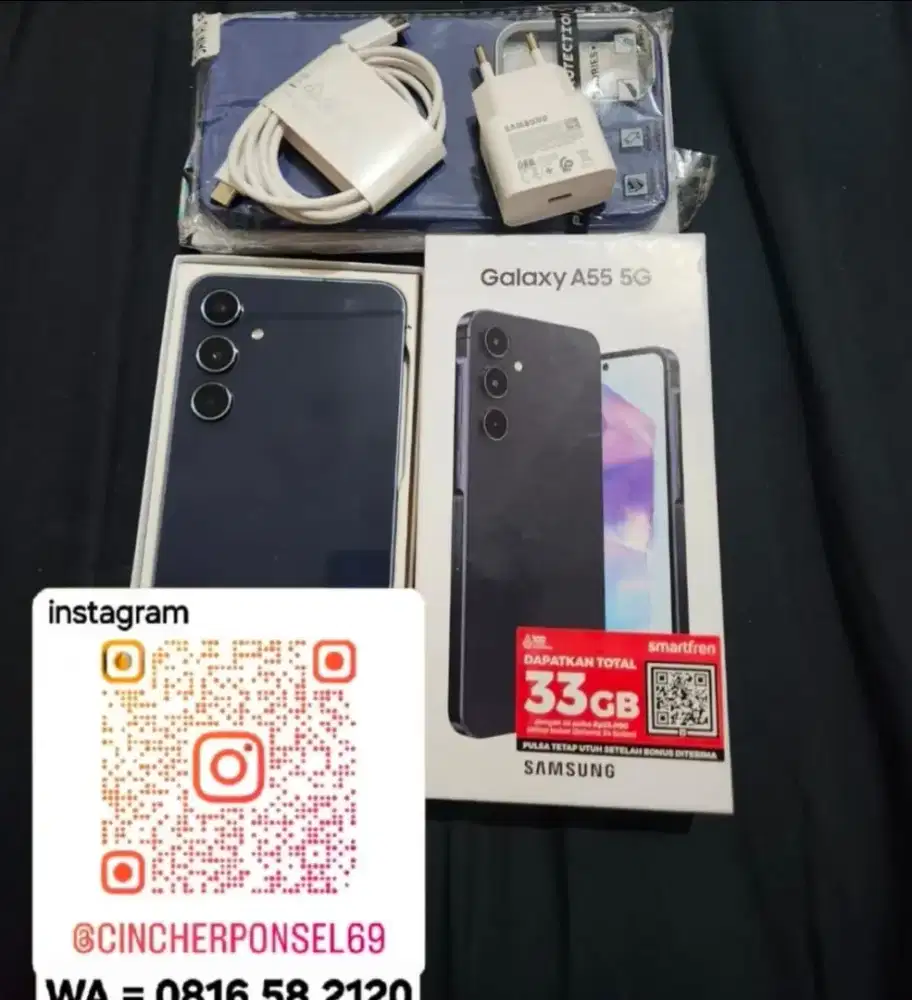 hp siap pakai samsung A55 8/256 5g istimewa grns likenew free ADAPTOR