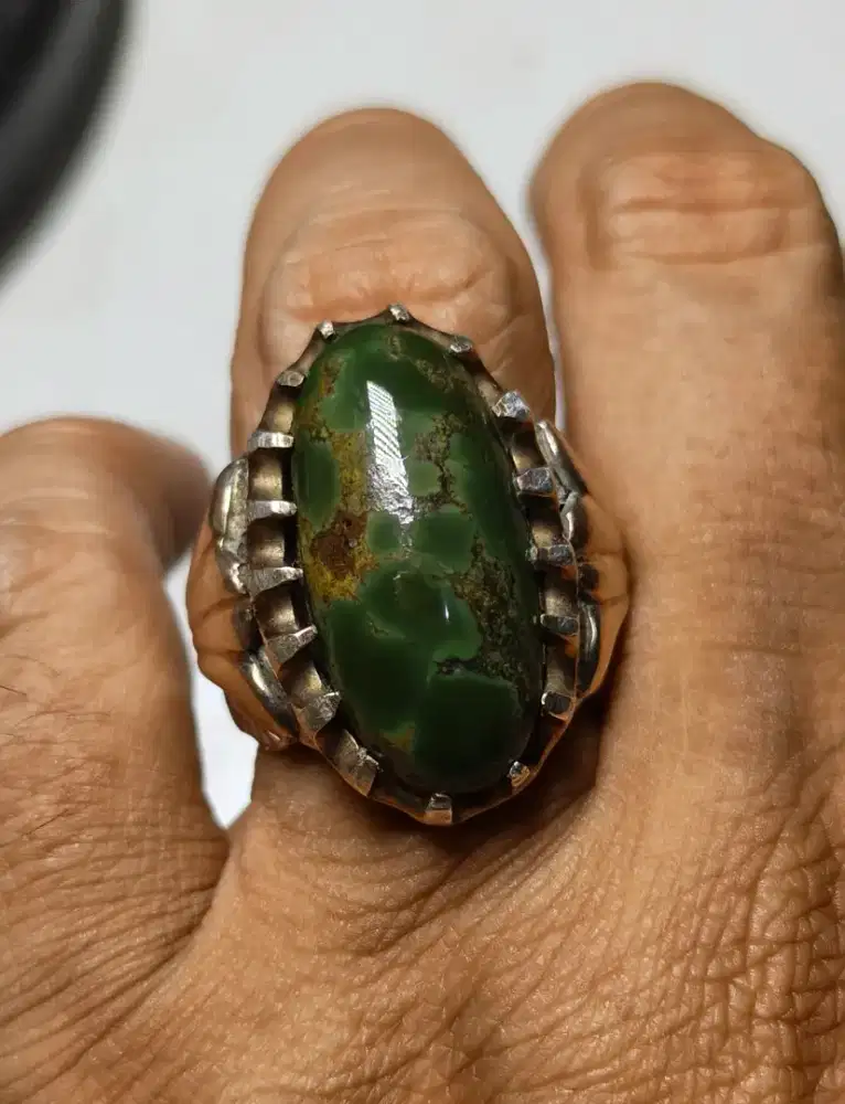 Top Pirus Persia Hijau Abdurrojak lawasan Ring Perak Khas Cirebon