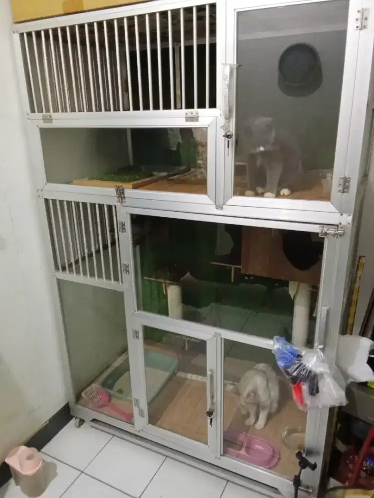 KANDANG KACA STAINLESS 2 TINGKAT