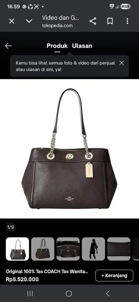 Tas Coach Leather Burgundy