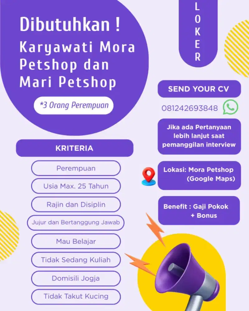 DI BUTUHKAN KARYAWATI UNTUK PETSHOP