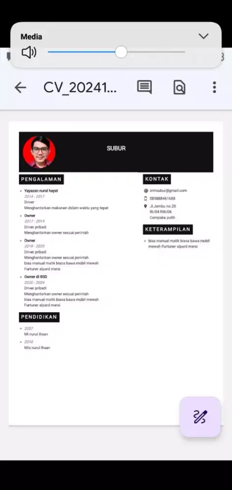 supir pribadi/kantor