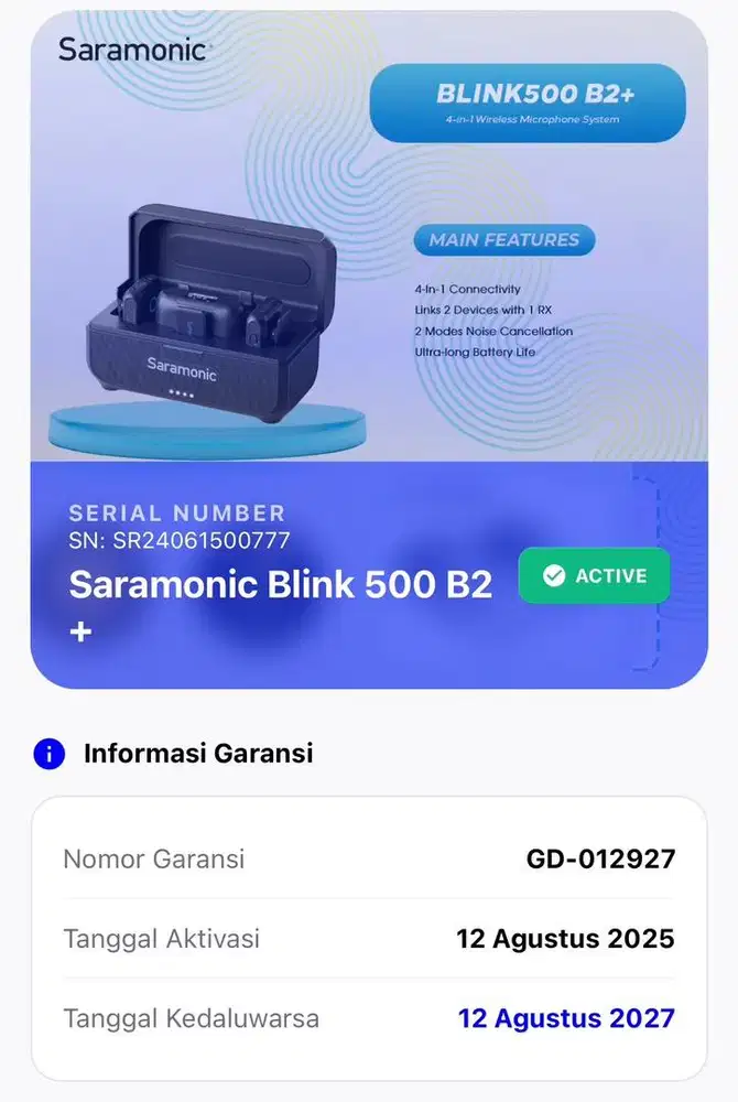 Saramonic Blink500 B2+ Wireless Microphone System (Lengkap & Mulus)