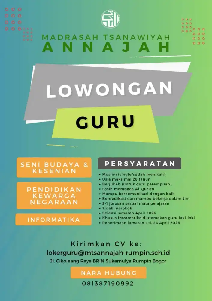 Lowongan guru pkn, sbk, dan TIK