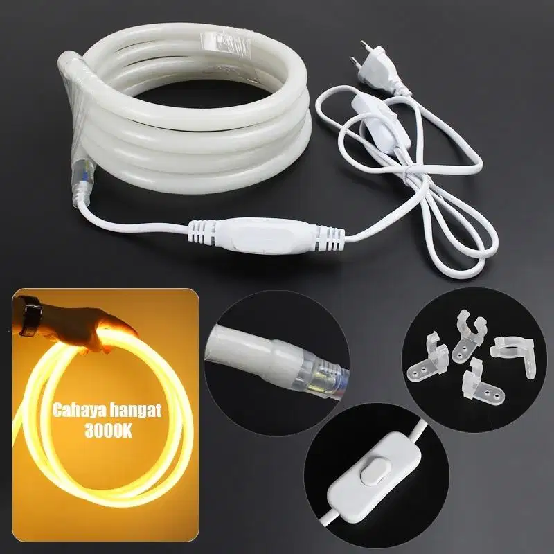 Paket Lampu Neon Flex LED360 Derajt 220V-IP65 Waterproof Soket Colokan