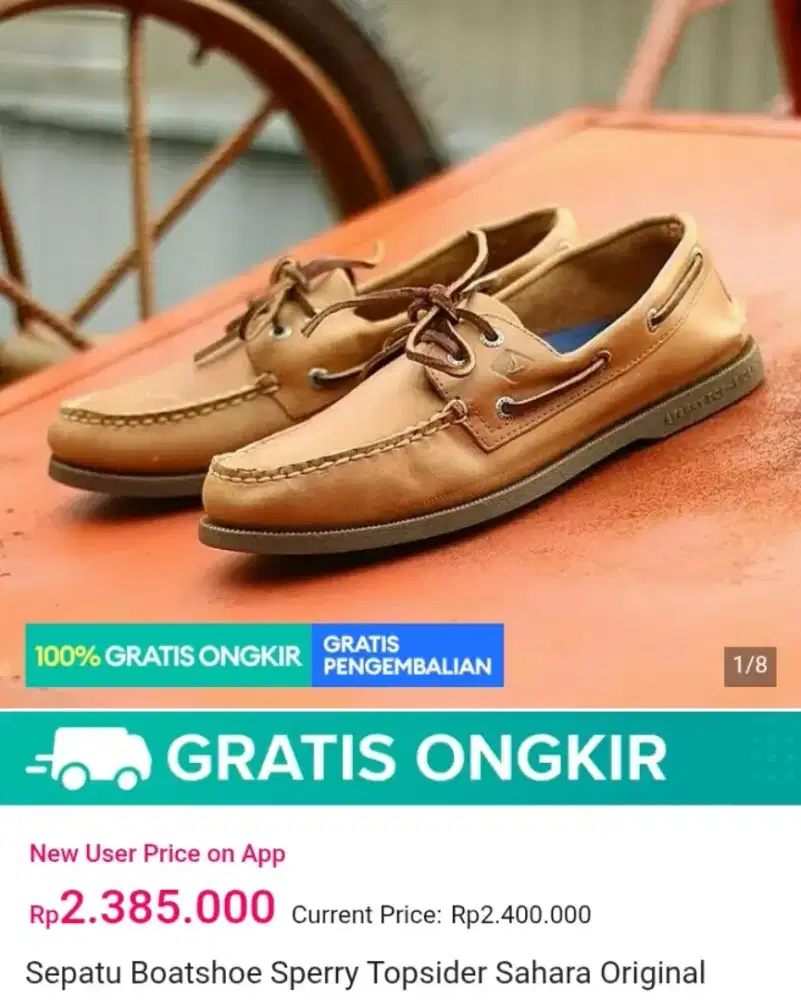 Sepatu boatshoe sperry top sider 100%original warna tan
