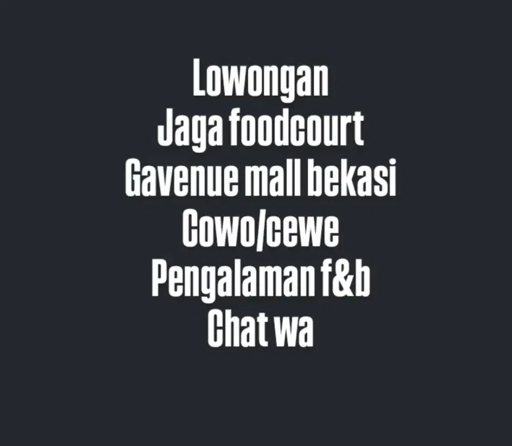 Lowongan Foodcourt di gavenue mall