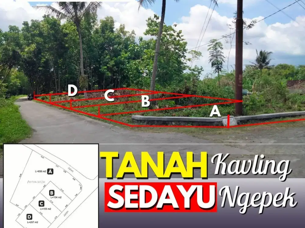 Tanah Kavling MURAH Jogja Ngepek,Sedayu mulai Lt 154 m2 ld 9 m SHM