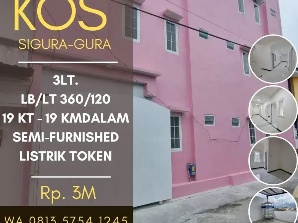 Dijual kos sigura-gura 19KT+19KMD furnished kawasan UB UM UIN MATOS 3M