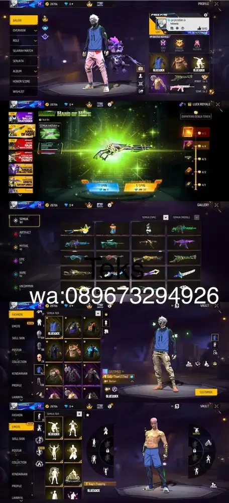 STOK AKUN FF SPEK CEK FOTO AJA SG TEROMPET LOG GOGGLE