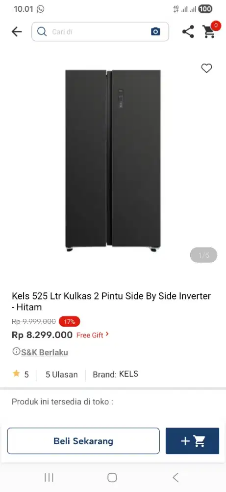 Kels 525 ltr kulkas 2 pintu side by side