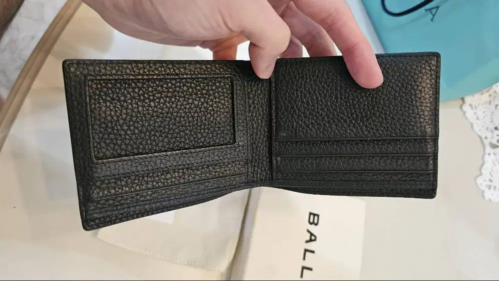 Bally Black Leather Bi-Fold Wallet with Box & Dust Bag