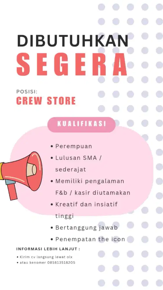 Dibutuhkan crew store