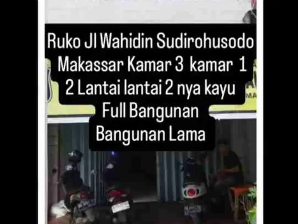 Ruko jln Dr Wahidin Sudiro Husodo Makassar 
Jumlah kamar: 3
Jumlah WC :1
2 lantai (Lantai 2 nya Papan Kayu Setengah)
Ukuran tanah 129 m2
Ukuran bangunan 129 m2- Token Listrik -SHm
Rp. 1,3 Milyar
