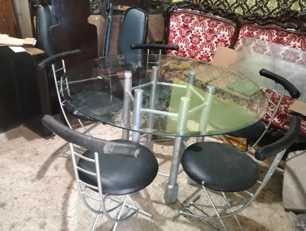 meja makan besi padu super berat, laca bepel 5 kursi