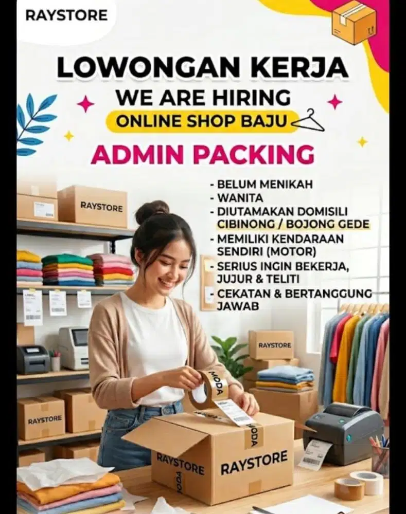 Cari admin packing dan admin rekap