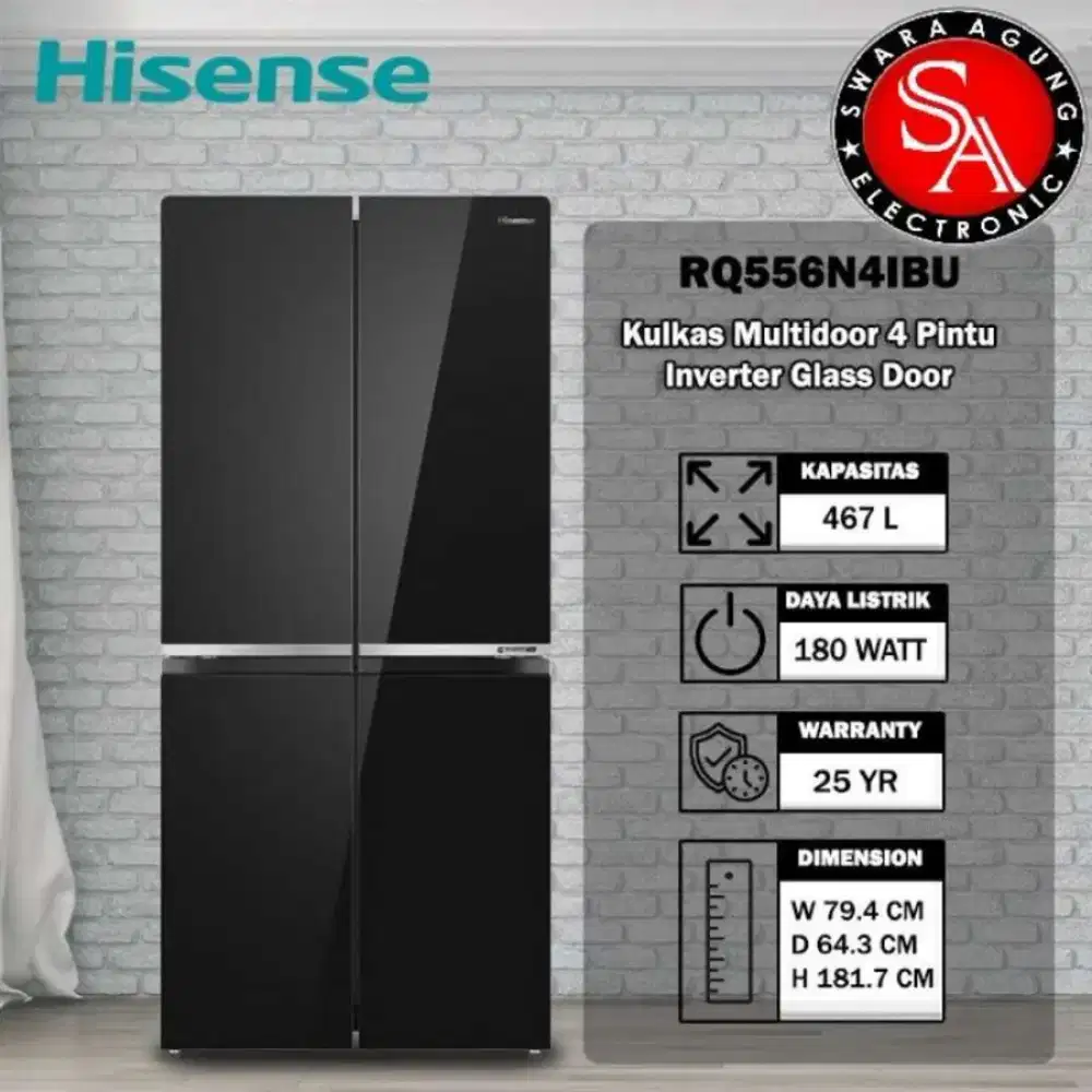 Kulkas 4 Pintu Hisense Mewah Dingin Low watt Inverter