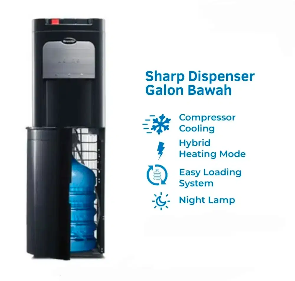 Dispenser Galon Bawah Sharp SWD-72EHL-BK Praktis Elegant Modern Black