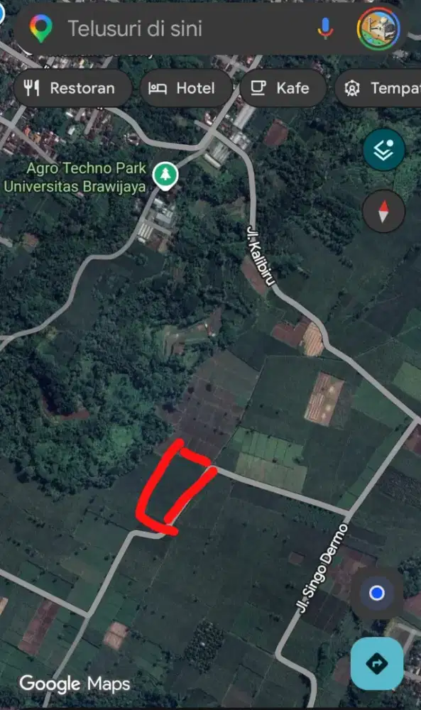 Tanah / Sawah Tebu Produktif luas 9.279 m2 lokasi strategis dekat UB