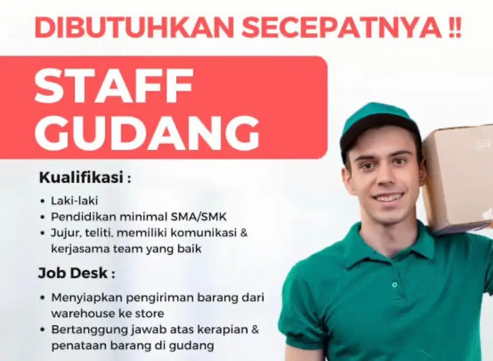 LANGSUNG KERJA STAFF GUDANG PACKING PAKING PRIA TOKO KURIR ONLINE