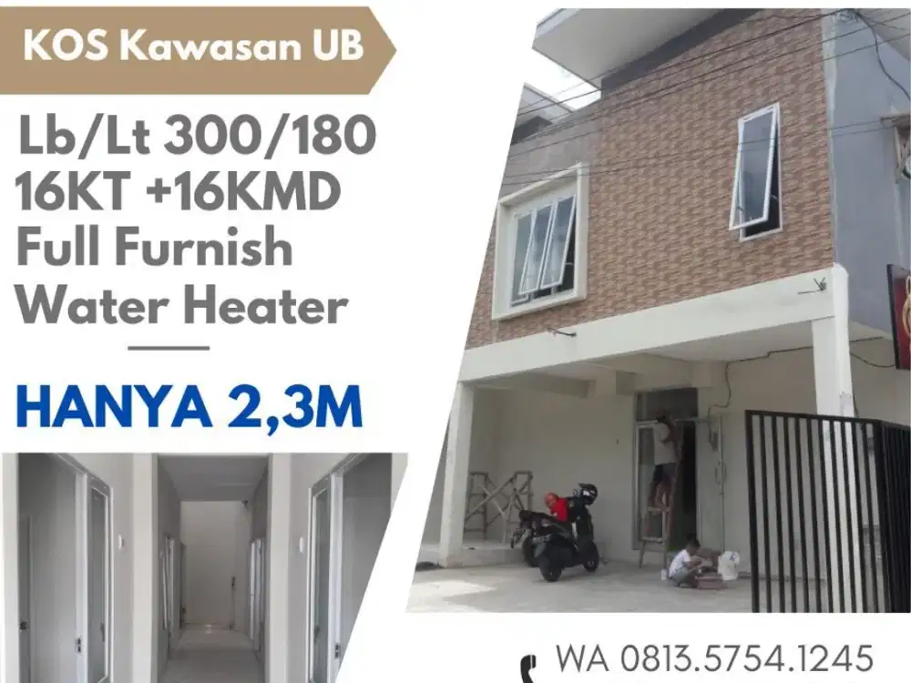 Kos Aktif Furnished dijual tunggulwulung SUHAT 16KT+KMD UB Polinema