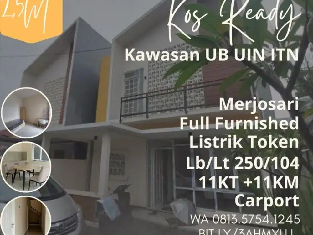 Dijual kos kawasan UB UIN ITN Merjosari 11KT 11KMD furnished token