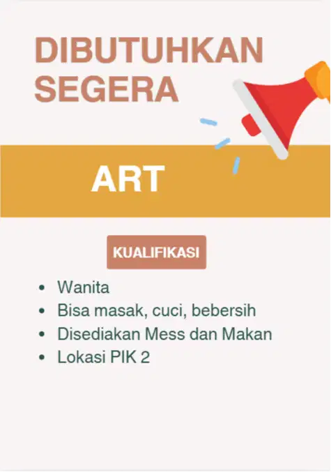DIBUTUHKAN ART WANITA SEGERA
