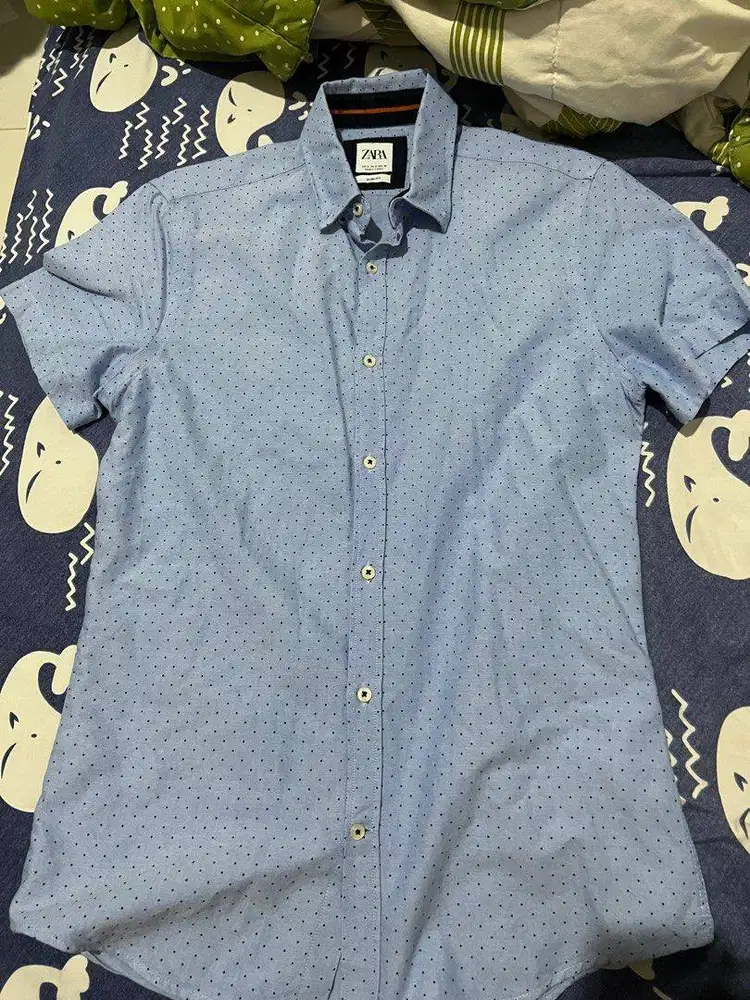 Zara man blue polkadot short sleeve shirt, slim fit 2nd rarely used