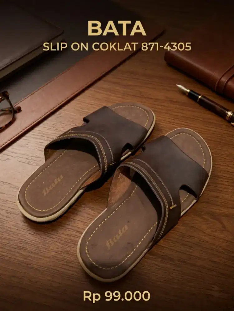 Sandal bata slip on coklat shazam brown 871-4305