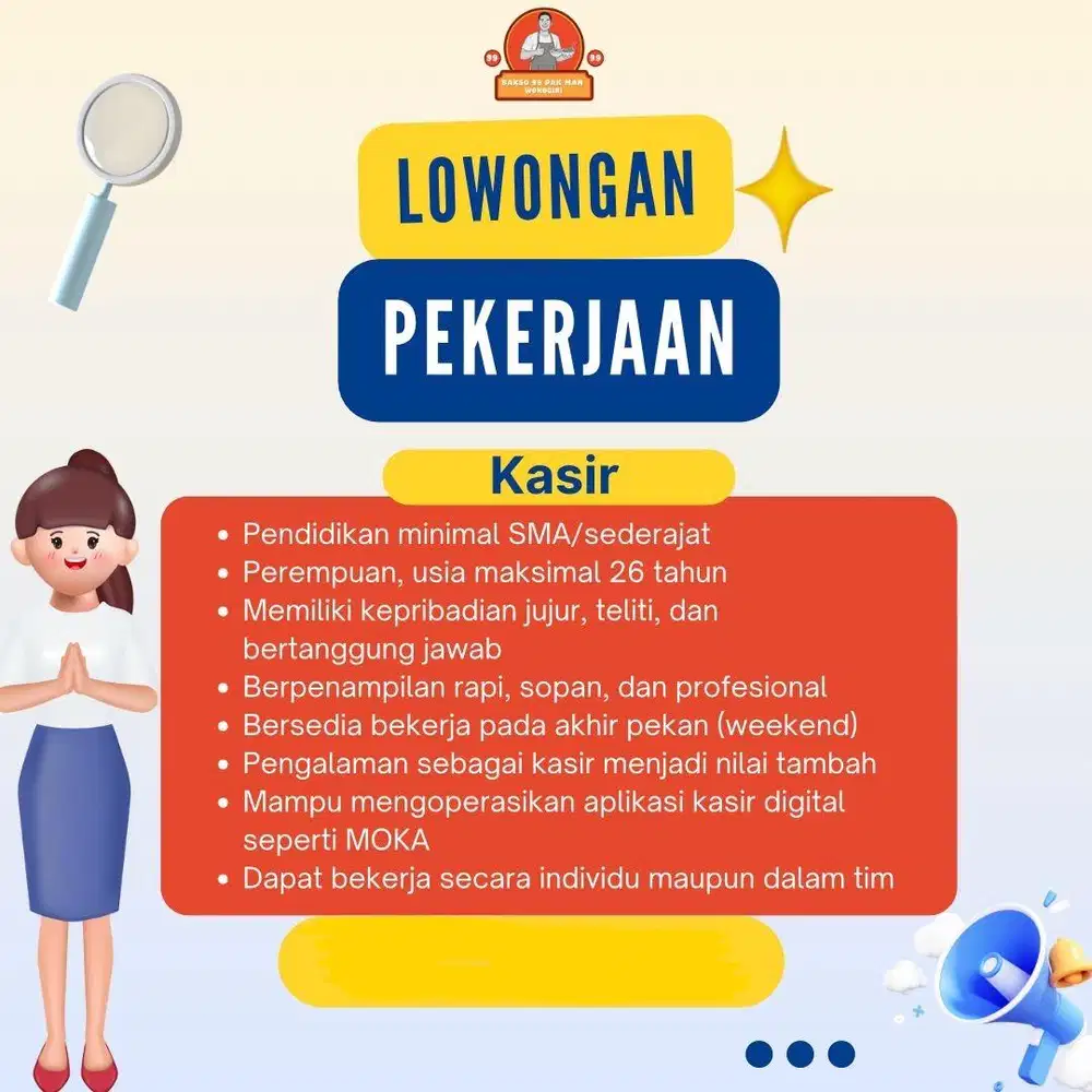 DIBUTUHKAN SEGERA KASIR PENGALAMAN MENGGUNAKAN MOKA