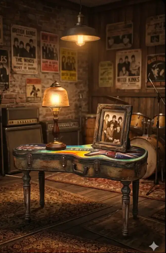 Hard case gitar lukis custom lawas vintage lawas bisa jadi meja