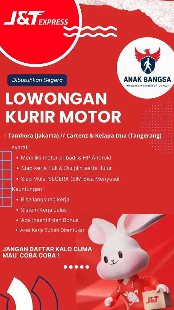 LOWONGAN KERJA KURIR MOTOR !