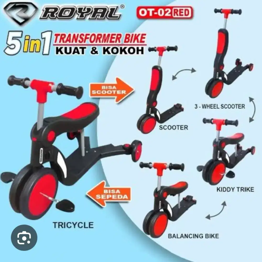 Scooter Anak 5in1 ROYAL Multifungsi QT02 Tricycle Balance Bike
