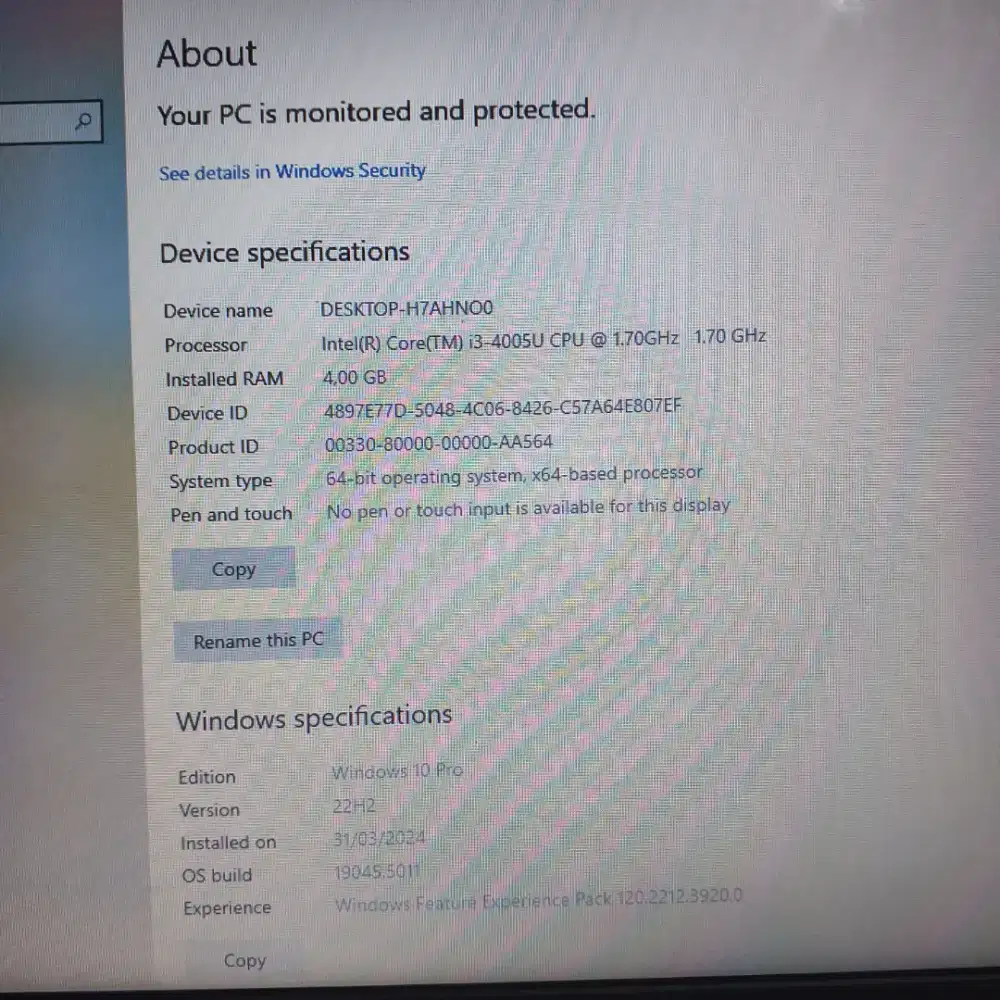 Laptop ASUS intel core i3 gen 4