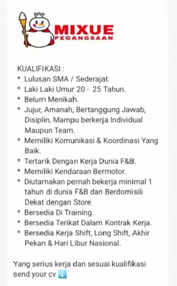 Lowongan kerja mixue