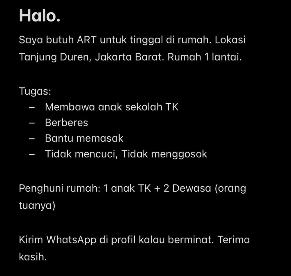 ART Asisten Rumah Tangga