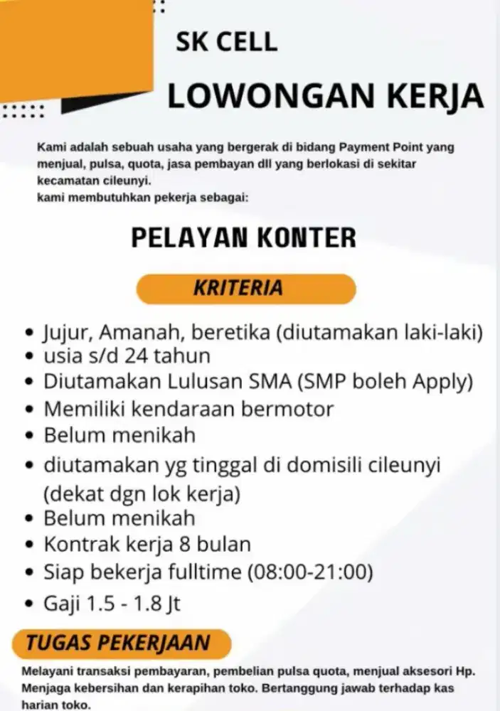 Lowongan kerja crew toko ppob