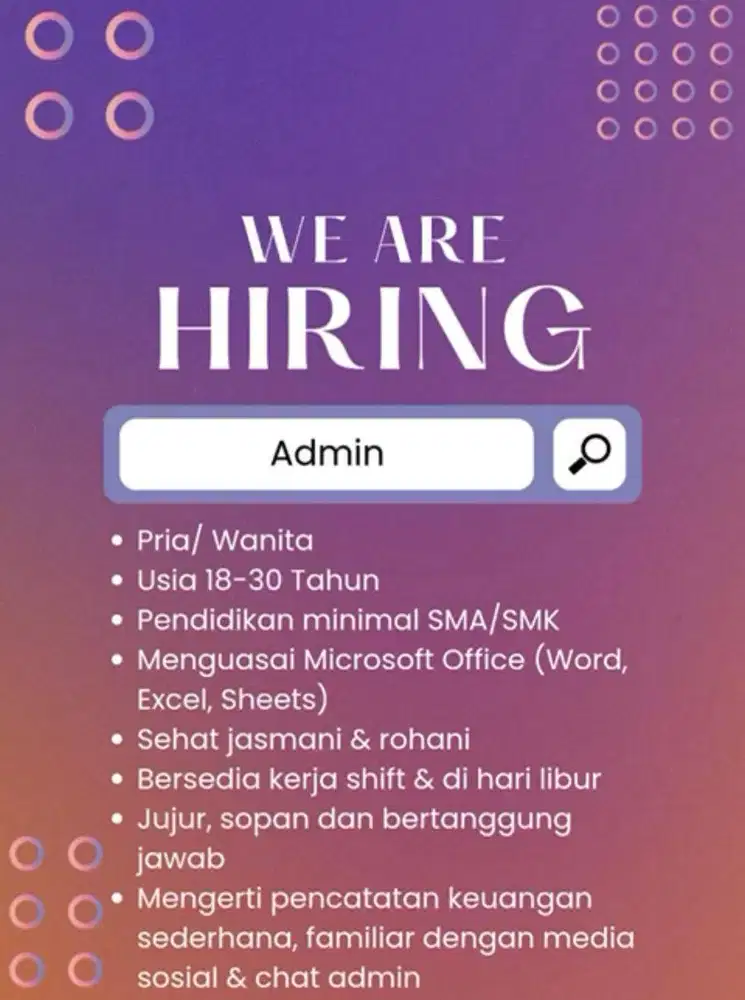 LOWONGAN PEKERJAAN - ADMINISTRASI - RENTAL PS
