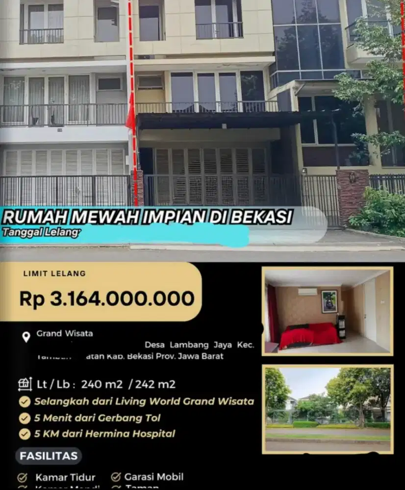 Dijual Rumah Siap Huni 3 Lantai Grand Wisata Lambang Jaya Bekasi