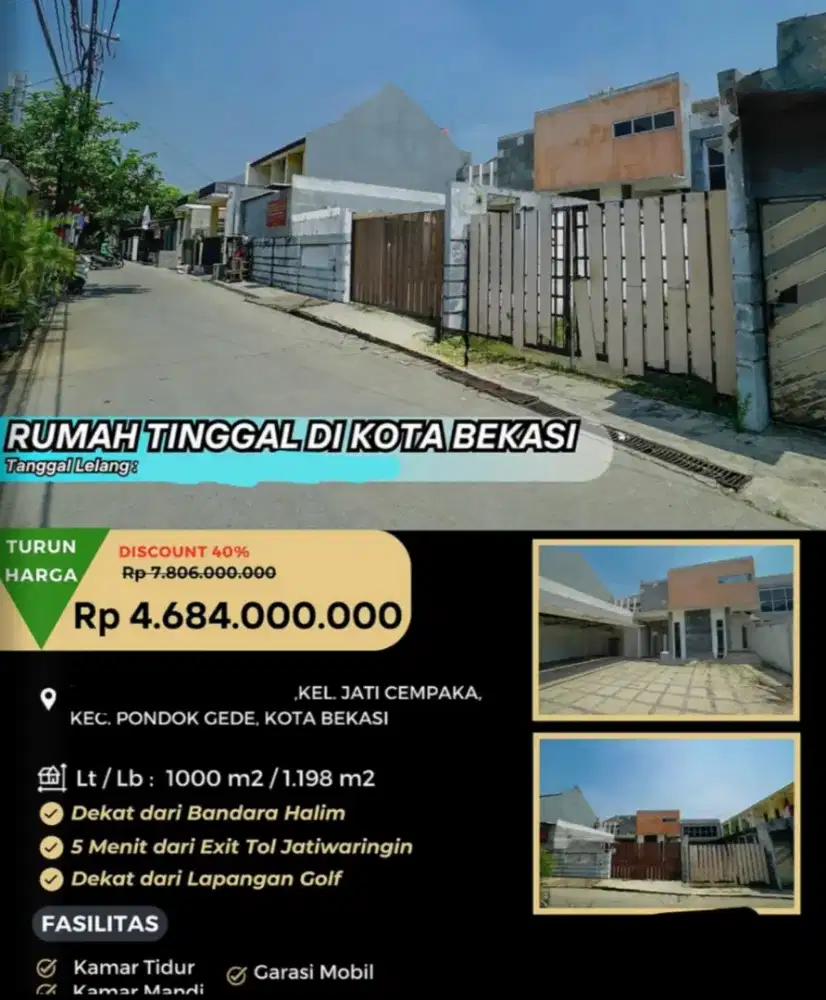 Dijual Rumah 2 Lantai Jati Cempaka Pondok Gede