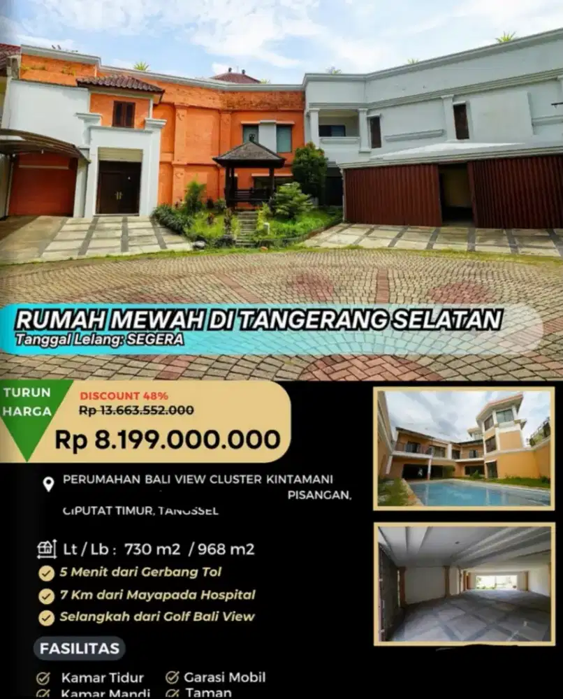 Dijual Rumah Bali Cluster Kintamani Ciputat Timur