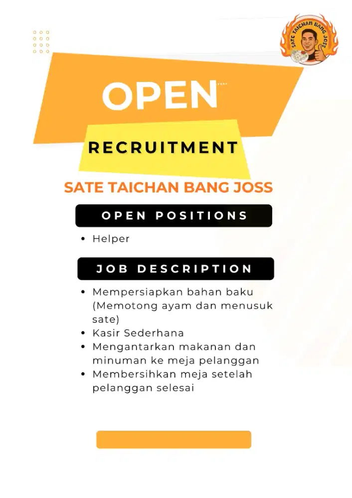 LOWONGAN KERJA Sate Taichan Bang Joss