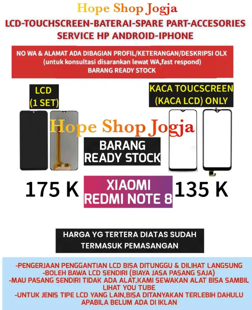 Service HP-Ganti Touchscreen/Baterai-LCD Xiaomi Redmi Note 8