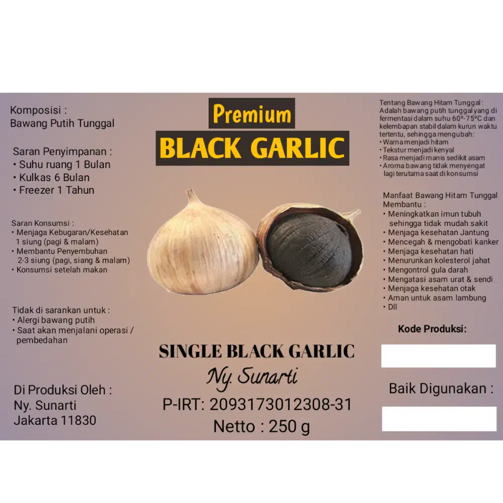 Single Black Garlic 250 gram | Bawang Hitam Tunggal