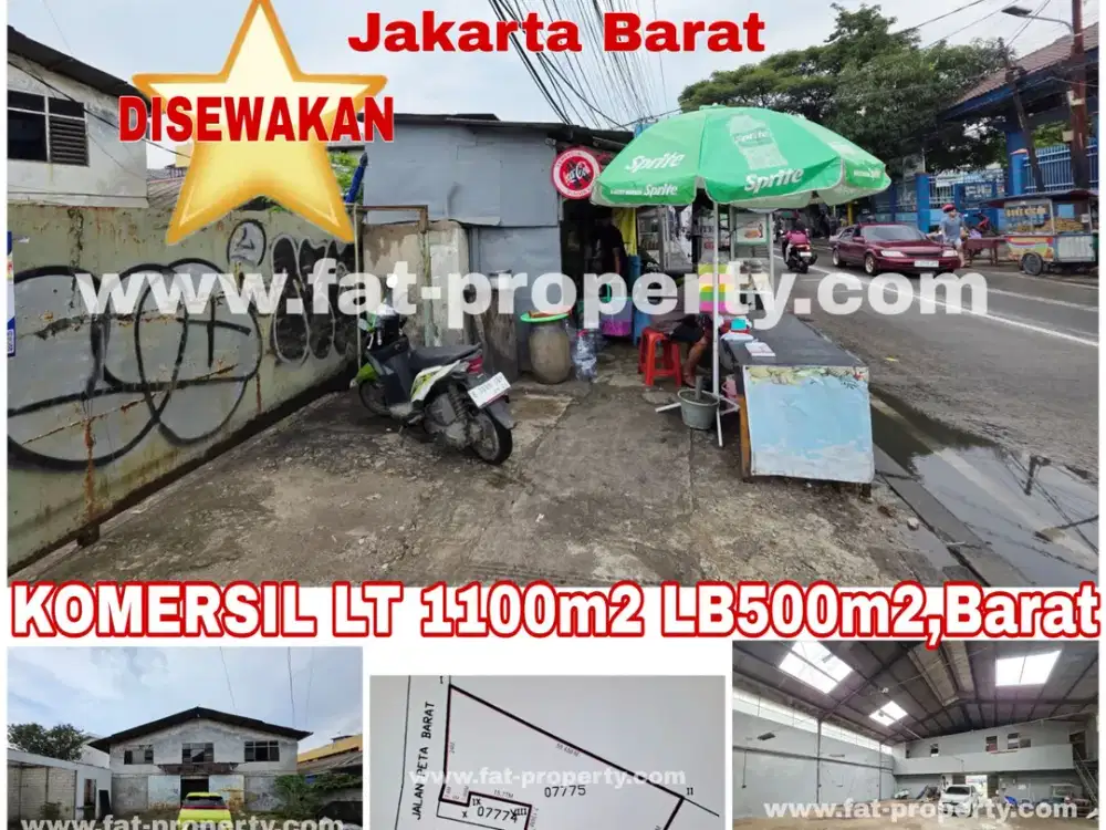 DISEWAKAN BANGUNAN KOMERSIL DI JL PETA BARAT,JAKBAR LT1100m2 LB500m2,Barat,sebrang sekolah