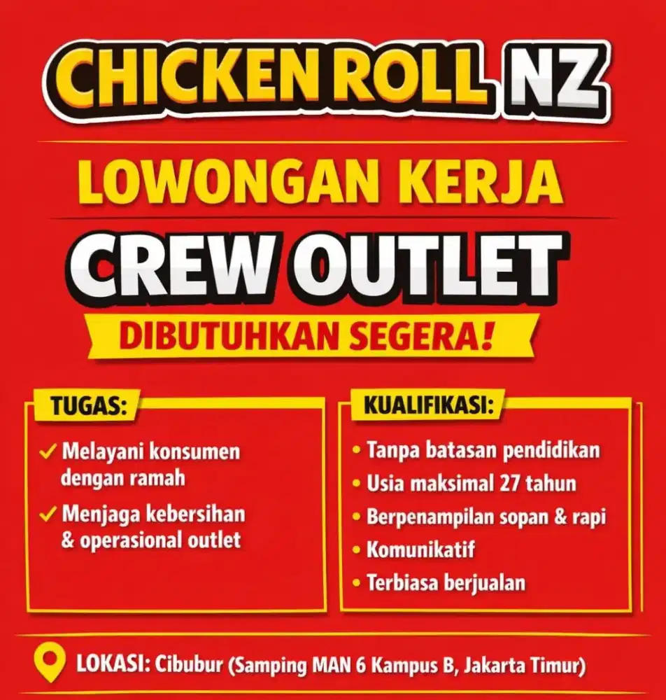 DIBUTUHKAN SEGERA CREW OUTLET